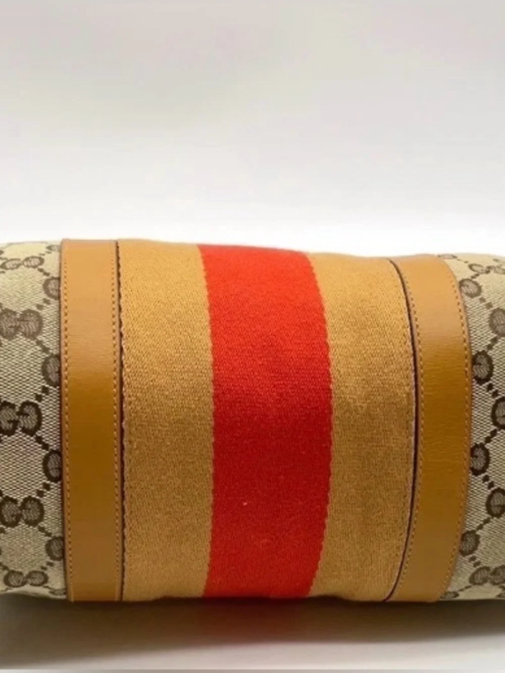 Gucci Brown MINI BOSTON BAG Monogram Satchel Sherry line Stripe perfect size!